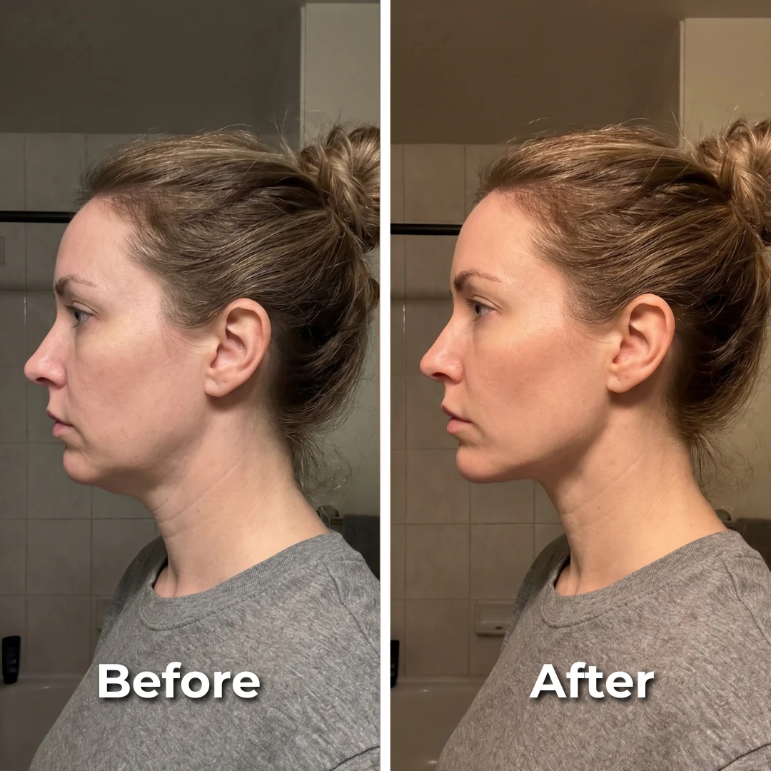 Before and after — jawline definition in 4 weeks
